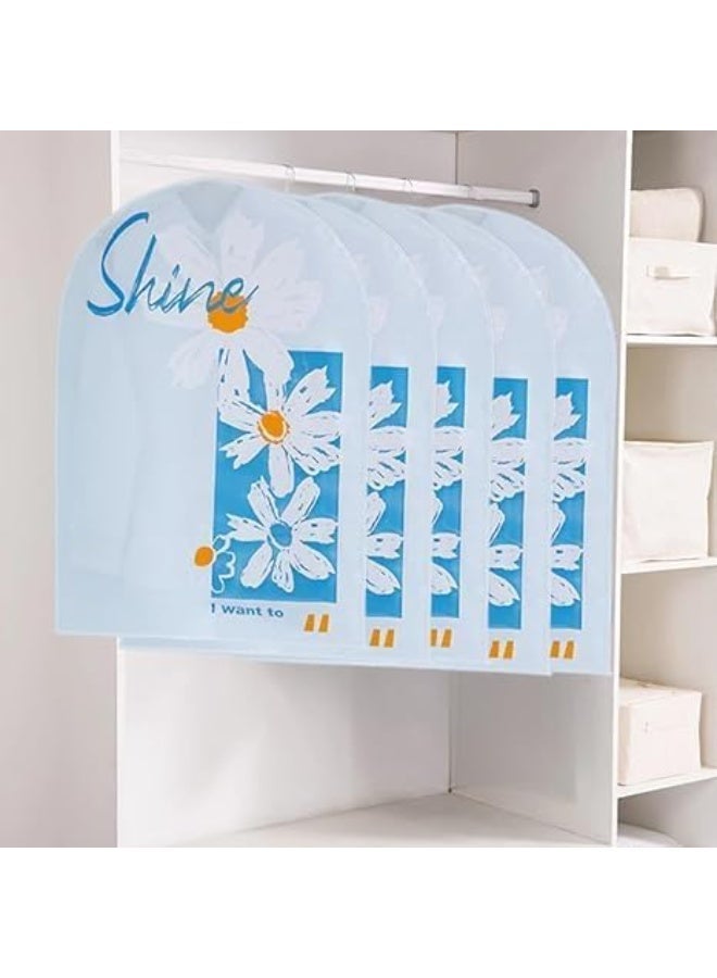 Set of 5 closet storage garment bags, waterproof plastic suit covers with zipper, semi-transparent garment protector for suits, coats, jackets and dresses, size 60 x 140 cm (sky blue) - Image 2